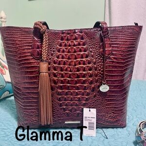 Brahmin Pecan Misha XL Crocodile-Embossed Tote Bag w/non Brahmin Tassel